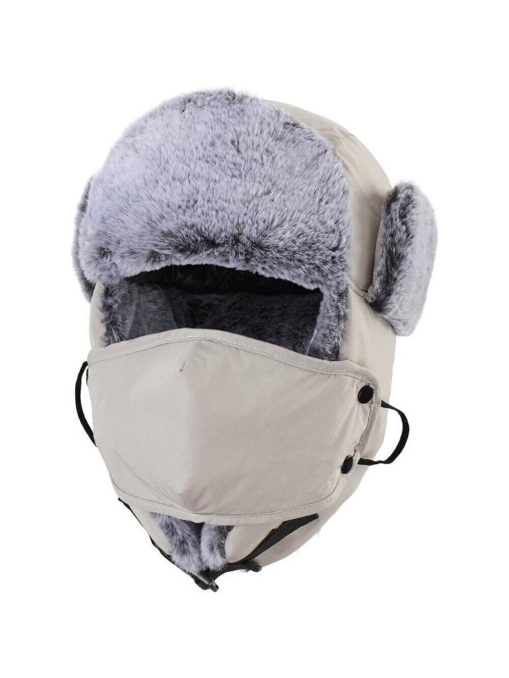 Faux Fur Lined Trapper Hat with Face Mask for Men and Women Winter Water Repelle